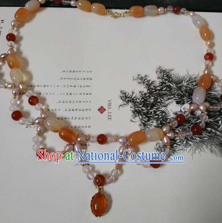 Handmade Chinese Ming Dynasty Noble Lady Necklet Accessories Traditional Ancient Princess Agate Necklace