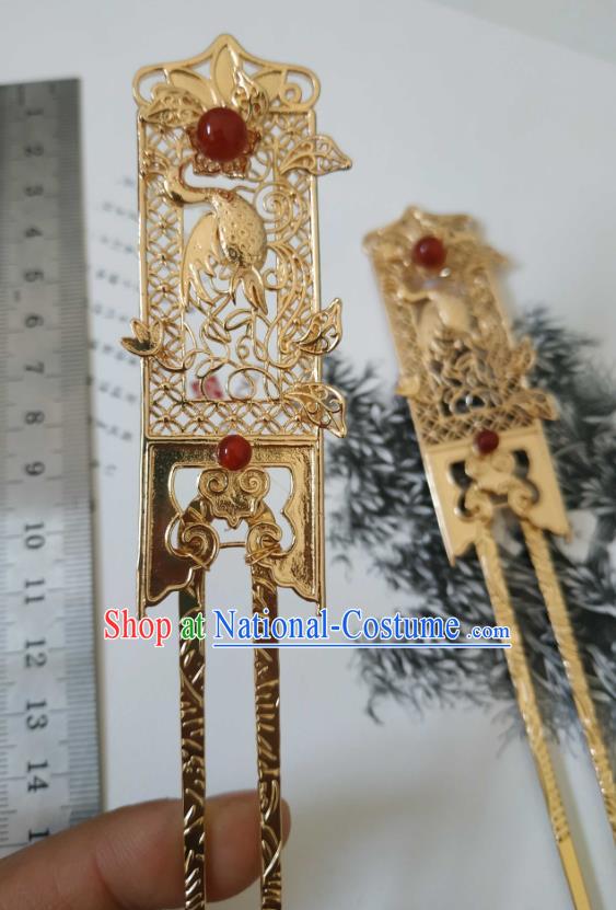 China Ancient Court Queen Hairpin Traditional Hanfu Hair Accessories Tang Dynasty Empress Golden Crane Hair Stick