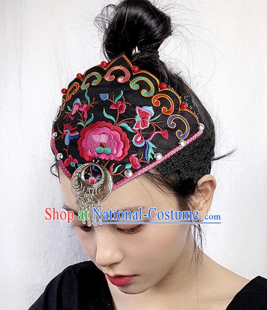 China Ethnic Folk Dance Hair Accessories Yunnan Minority Woman Hair Clasp Handmade Embroidered Black Headband