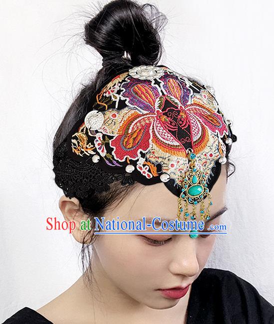 China Ethnic Folk Dance Headband Yunnan Minority Woman Hair Clasp Handmade Embroidered Butterfly Hair Accessories