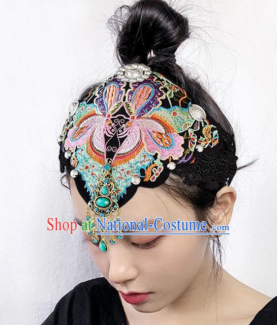 China Embroidered Butterfly Hair Accessories Handmade Ethnic Folk Dance Headband Yunnan Minority Woman Hair Clasp