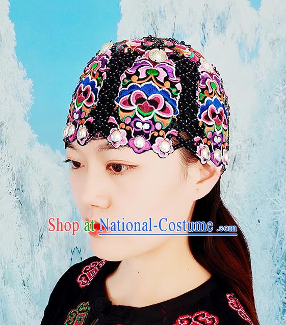 China Handmade Folk Dance Headband Yunnan Minority Woman Embroidered Hair Clasp Ethnic  Knitted Hat Headwear