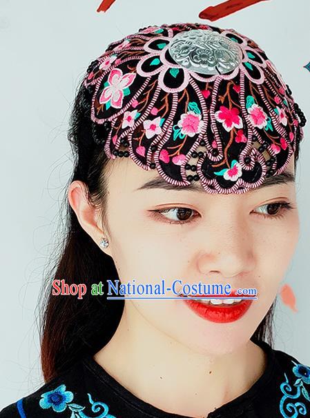 China Yunnan Minority Woman Embroidered Hair Clasp Ethnic Dance Headwear Handmade Silver Headband