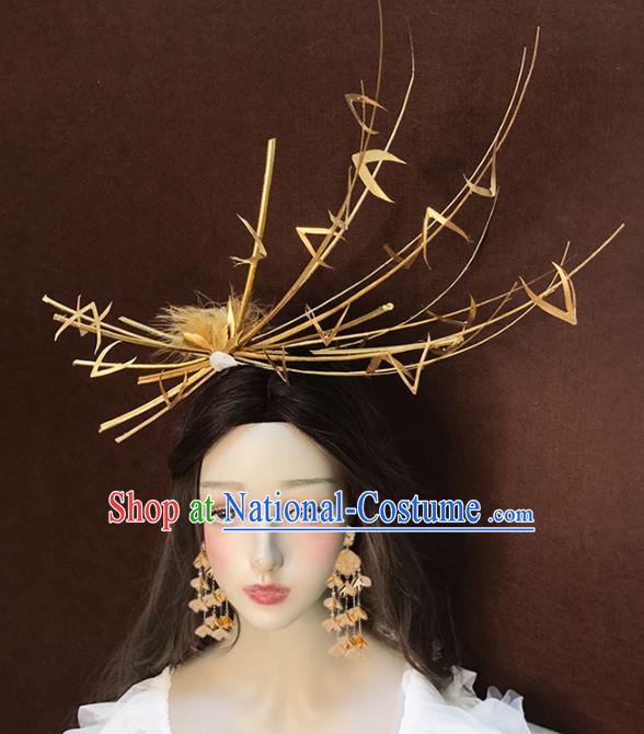 Top Stage Show Golden Hair Crown Catwalks Headdress Baroque Bride Giant Hair Accessories