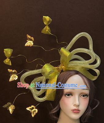 Top Catwalks Hair Accessories Cosplay Flowers Fairy Hair Clasp Baroque Bride Golden Bowknot Hair Crown Stage Show Giant Headdress