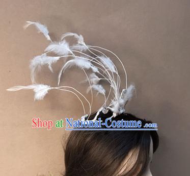 Top Cosplay Goddess Hair Clasp Baroque Bride White Feather Hair Crown Stage Show Giant Headdress Catwalks Hair Accessories