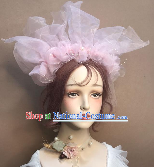 Top Catwalks Dance Pink Veil Hair Clasp Baroque Bride Hair Crown Stage Show Headdress