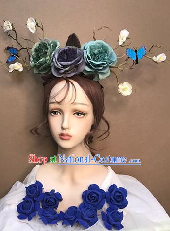 Top Stage Show Silk Peony Headdress Catwalks Dance Hair Clasp Baroque Bride Hair Crown