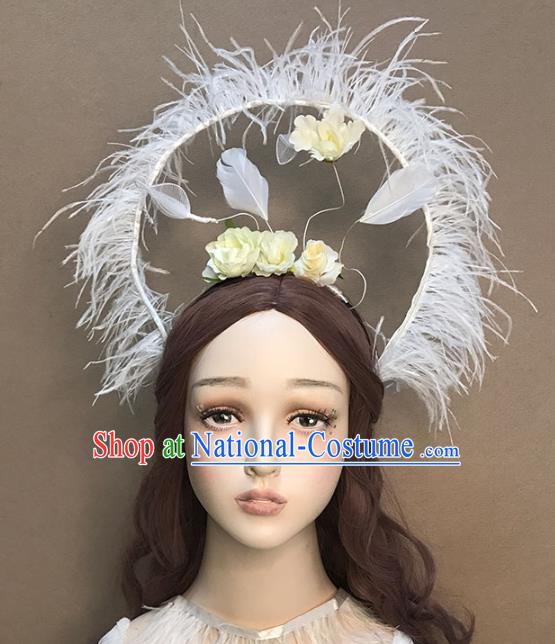 Top Stage Show Headdress Catwalks White Feather Hair Clasp Cosplay Angel Hair Accessories Baroque Giant Hair Crown