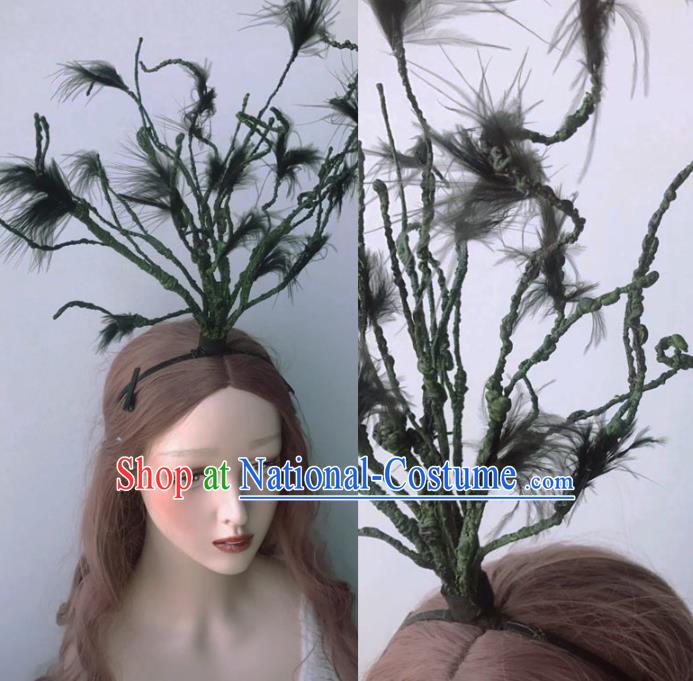 Top Gothic Giant Hair Crown Stage Show Headdress Catwalks Black Feather Hair Clasp Cosplay Witch Hair Accessories