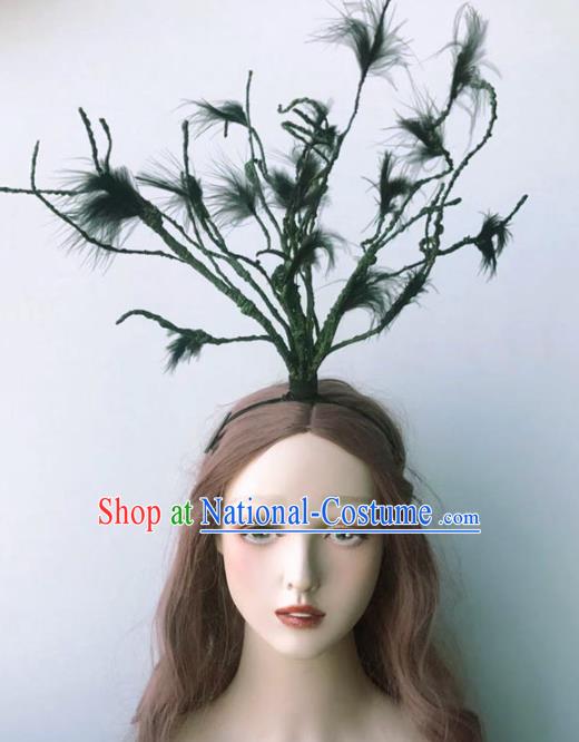 Top Gothic Giant Hair Crown Stage Show Headdress Catwalks Black Feather Hair Clasp Cosplay Witch Hair Accessories