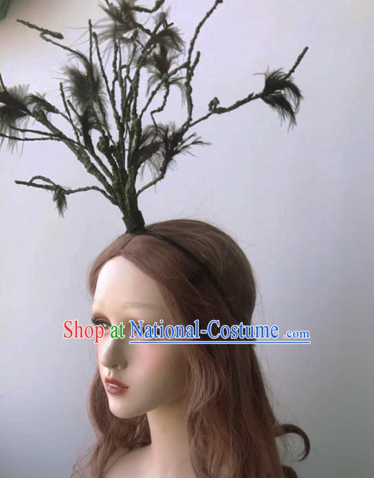 Top Gothic Giant Hair Crown Stage Show Headdress Catwalks Black Feather Hair Clasp Cosplay Witch Hair Accessories