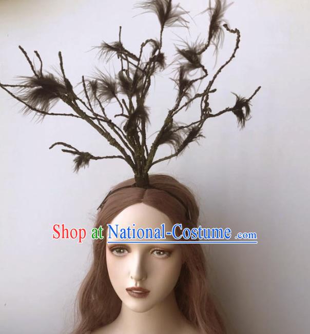 Top Gothic Giant Hair Crown Stage Show Headdress Catwalks Black Feather Hair Clasp Cosplay Witch Hair Accessories