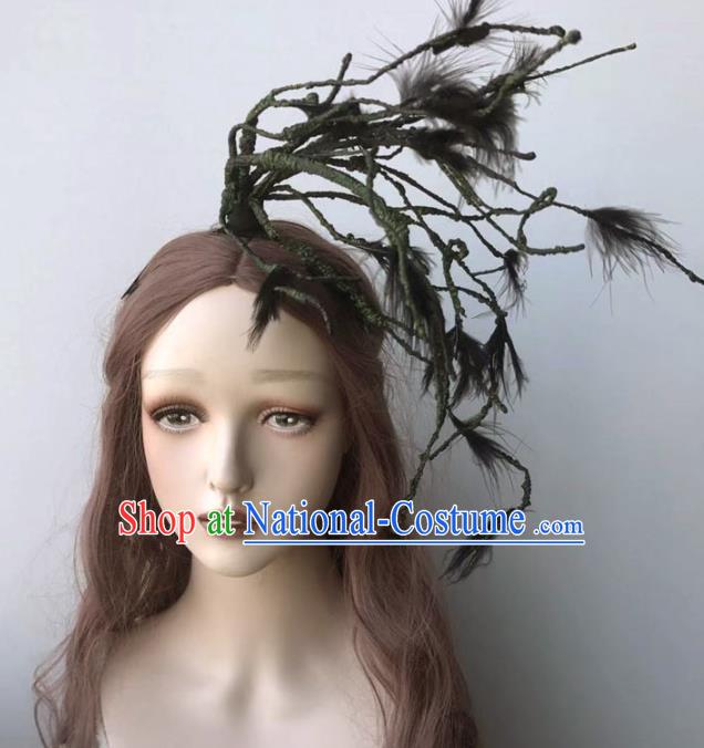 Top Gothic Giant Hair Crown Stage Show Headdress Catwalks Black Feather Hair Clasp Cosplay Witch Hair Accessories