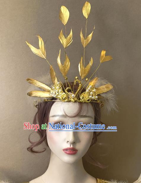 Top Cosplay Angel Hair Accessories Baroque Giant Hair Crown Stage Show Headdress Catwalks Golden Swan Hair Clasp