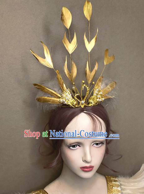 Top Cosplay Angel Hair Accessories Baroque Giant Hair Crown Stage Show Headdress Catwalks Golden Swan Hair Clasp