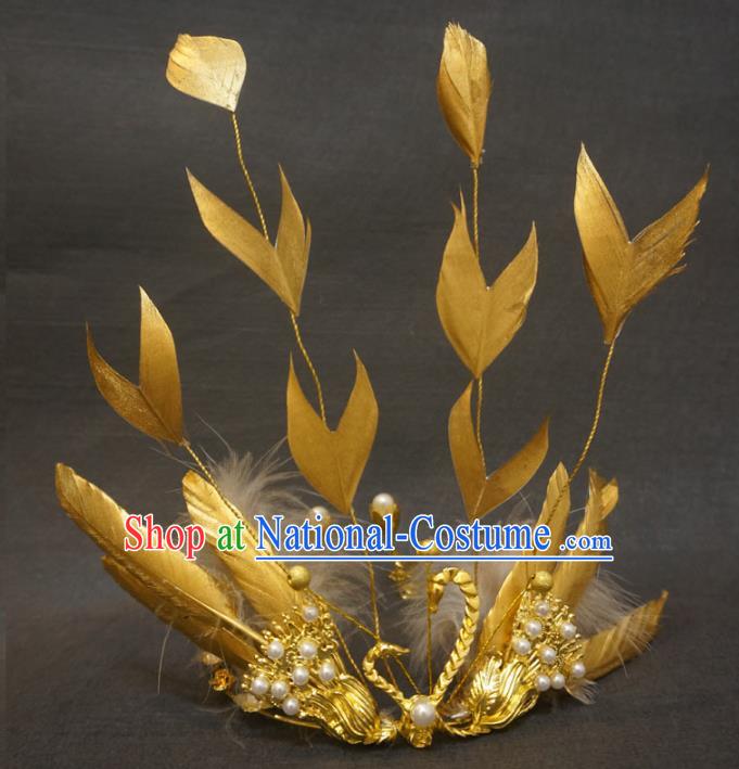 Top Cosplay Angel Hair Accessories Baroque Giant Hair Crown Stage Show Headdress Catwalks Golden Swan Hair Clasp