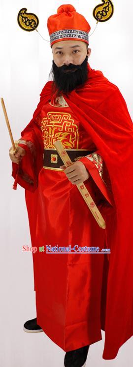 China Ancient Tang Dynasty Official Garment Costumes Cosplay Taoism God Zhong Kui Red Clothing and Hat