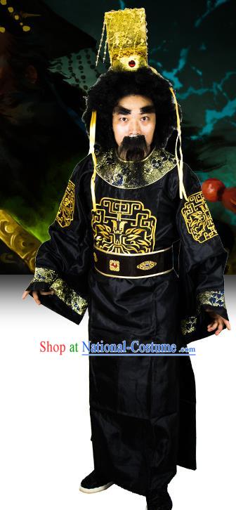 China Cosplay Lord Yama King Black Clothing Ancient Tang Dynasty Official Garment Costumes and Headpiece