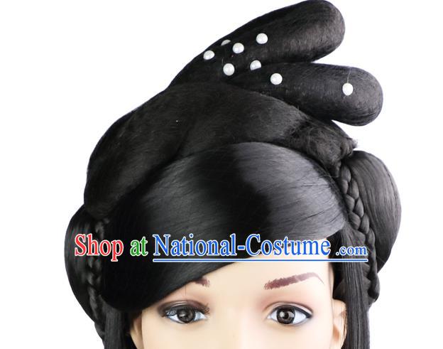 Chinese Classical Dance Headdress Qin Dynasty Palace Princess Wigs Sheath Ancient Goddess Hair Chignon