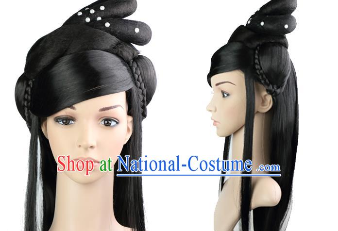 Chinese Classical Dance Headdress Qin Dynasty Palace Princess Wigs Sheath Ancient Goddess Hair Chignon