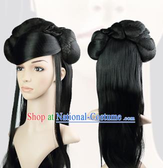 Chinese Ancient Goddess Hair Chignon Classical Dance Headdress Qin Dynasty Palace Princess Wigs Sheath