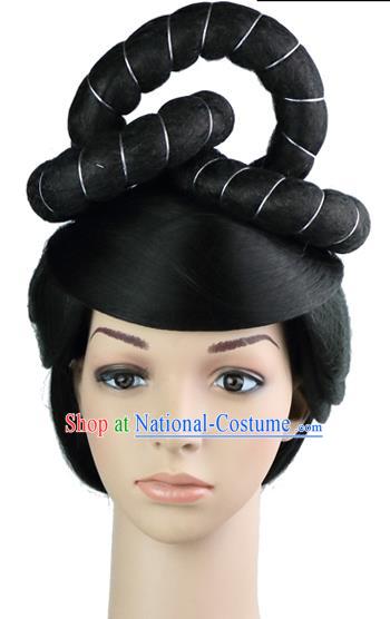 Chinese Ancient Imperial Empress Hair Chignon Classical Dance Hairpieces Tang Dynasty Court Queen Wigs Sheath