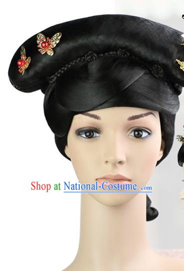 Chinese Classical Court Dance Hairpieces Qin Dynasty Manchu Palace Lady Wigs Sheath Ancient Imperial Concubine Hair Chignon