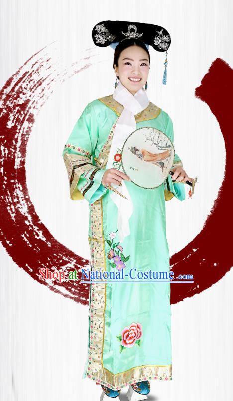 China Qing Dynasty Court Woman Clothing Ancient Imperial Concubine Garment Costume Drama Empresses in the Palace Zhen Huan Green Dress and Headpiece