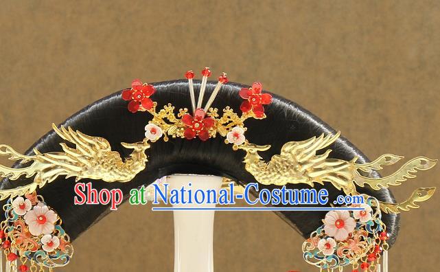 Chinese Ancient Manchu Princess Hair Chignon Drama Treading On Thin Ice Hair Accessories Qing Dynasty Palace Lady Wigs Sheath