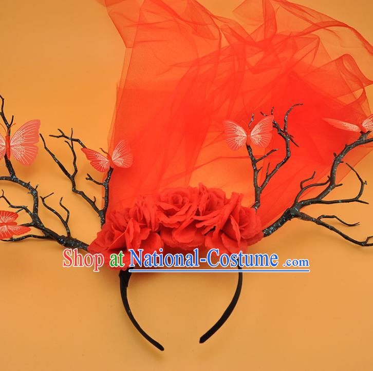 Top Halloween Fancy Ball Hair Clasp Gothic Bride Giant Headdress Cosplay Hair Accessories Christmas Princess Red Rose Hair Crown