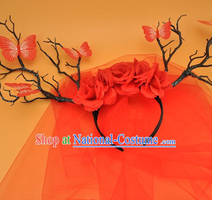 Top Halloween Fancy Ball Hair Clasp Gothic Bride Giant Headdress Cosplay Hair Accessories Christmas Princess Red Rose Hair Crown