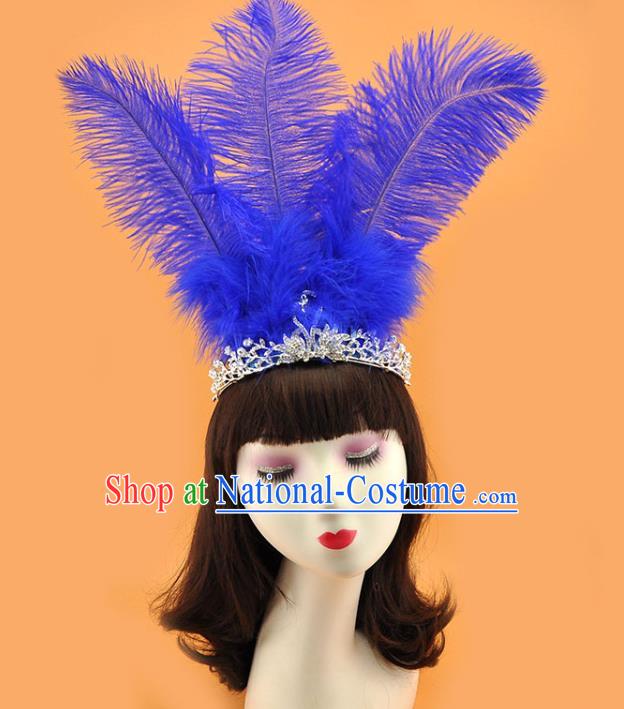 Top Halloween Fancy Ball Hair Clasp Gothic Bride Giant Headdress Cosplay Party Hair Accessories Brazilian Carnival Blue Feather Royal Crown