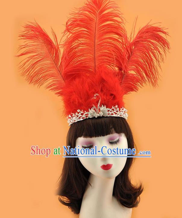 Top Brazilian Carnival Red Feather Royal Crown Halloween Fancy Ball Hair Clasp Gothic Bride Giant Headdress Cosplay Party Hair Accessories