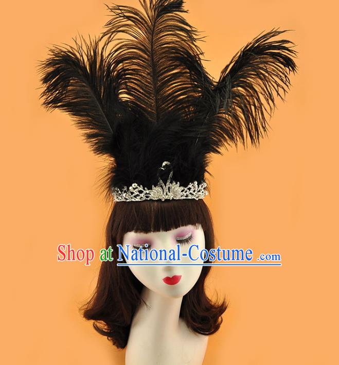 Top Cosplay Party Hair Accessories Brazilian Carnival Black Feather Royal Crown Halloween Fancy Ball Hair Clasp Gothic Bride Giant Headdress