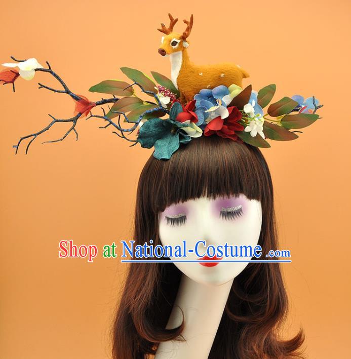 Top Halloween Fancy Ball Deer Hair Clasp Gothic Bride Headdress Cosplay Party Hair Accessories Christmas Branch Royal Crown