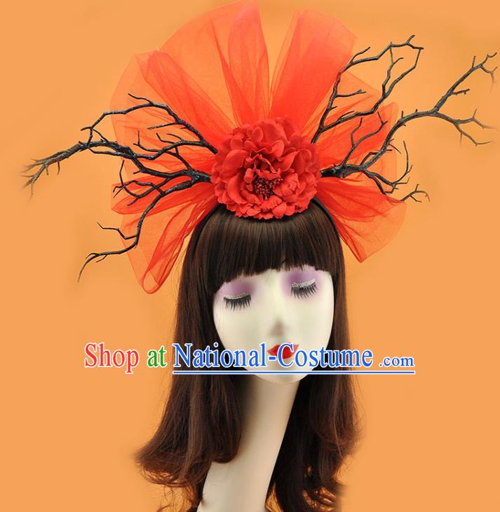 Top Christmas Red Peony Royal Crown Halloween Fancy Ball Veil Hair Clasp Gothic Bride Headdress Cosplay Party Hair Accessories