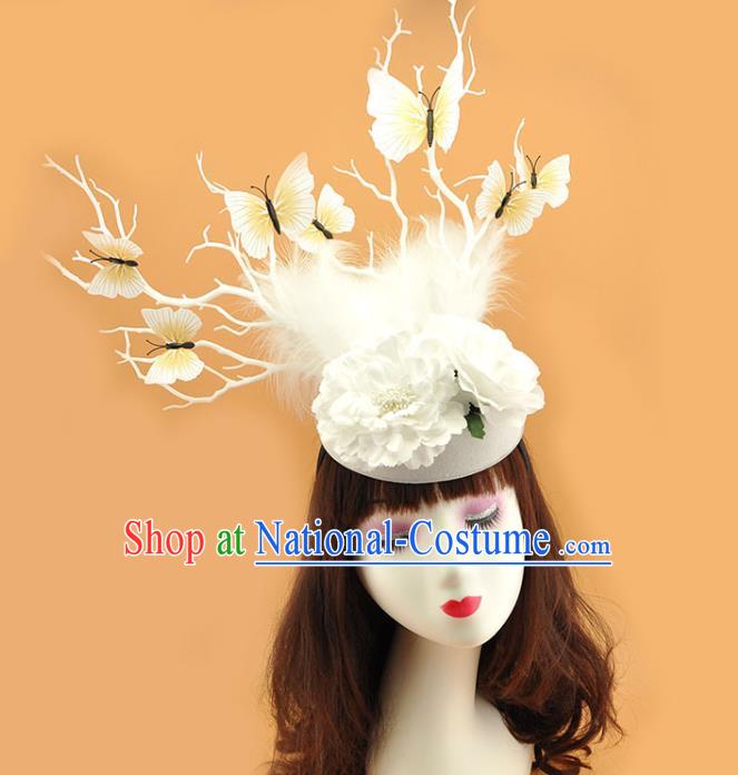 Top Halloween Fancy Ball Branch Hat Miami White Butterfly Headdress Cosplay Party Hair Accessories Brazilian Carnival Feather Royal Crown