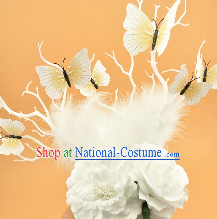 Top Halloween Fancy Ball Branch Hat Miami White Butterfly Headdress Cosplay Party Hair Accessories Brazilian Carnival Feather Royal Crown