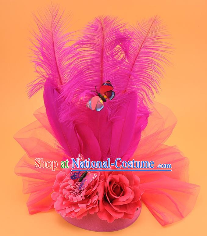 Top Miami Rosy Feathers Headdress Cosplay Party Hair Accessories Brazilian Carnival Royal Crown Halloween Fancy Ball Hat