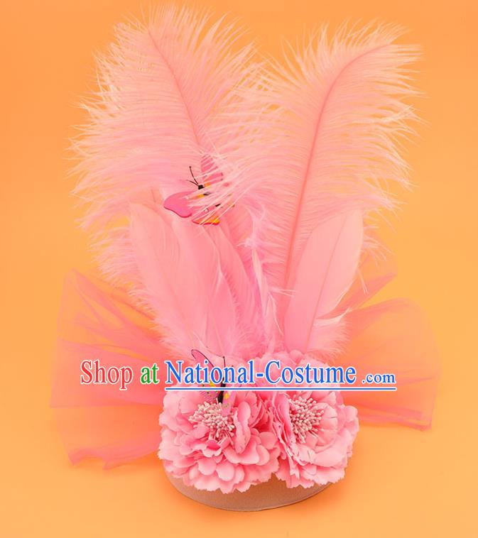 Top Halloween Fancy Ball Hat Miami Pink Feathers Headdress Cosplay Party Hair Accessories Brazilian Carnival Royal Crown