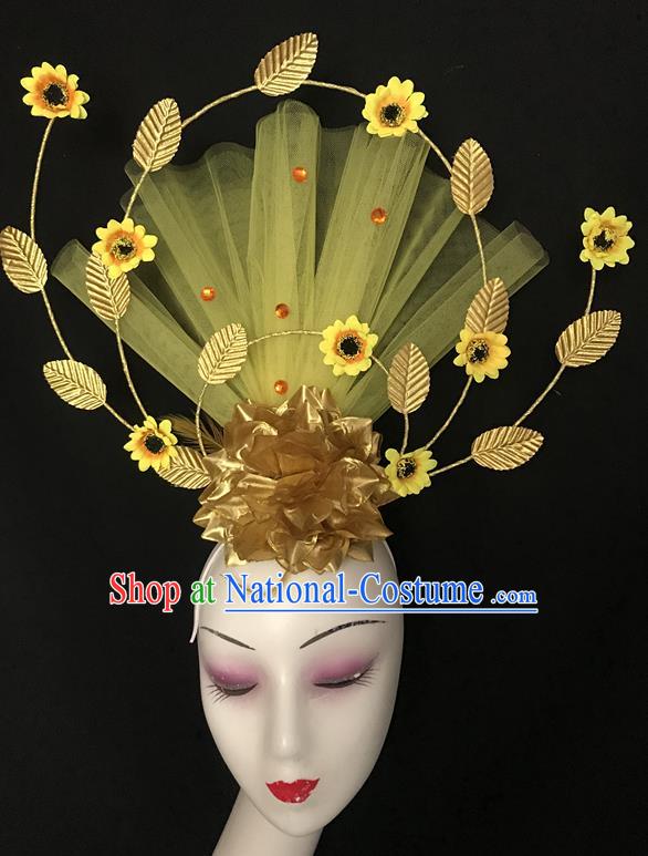 Top Rio Carnival Hair Clasp Brazil Parade Headdress Halloween Cosplay Hair Accessories Catwalks Yellow Veil Royal Crown