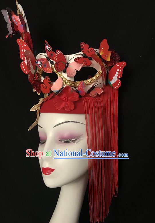 Top Catwalks Red Tassel Royal Crown Rio Carnival Hair Clasp Brazil Parade Headdress Halloween Cosplay Hair Accessories