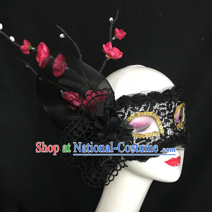 Handmade Brazil Carnival Black Lace Face Mask Halloween Cosplay Show Plum Branch Mask Costume Party Blinder Headpiece