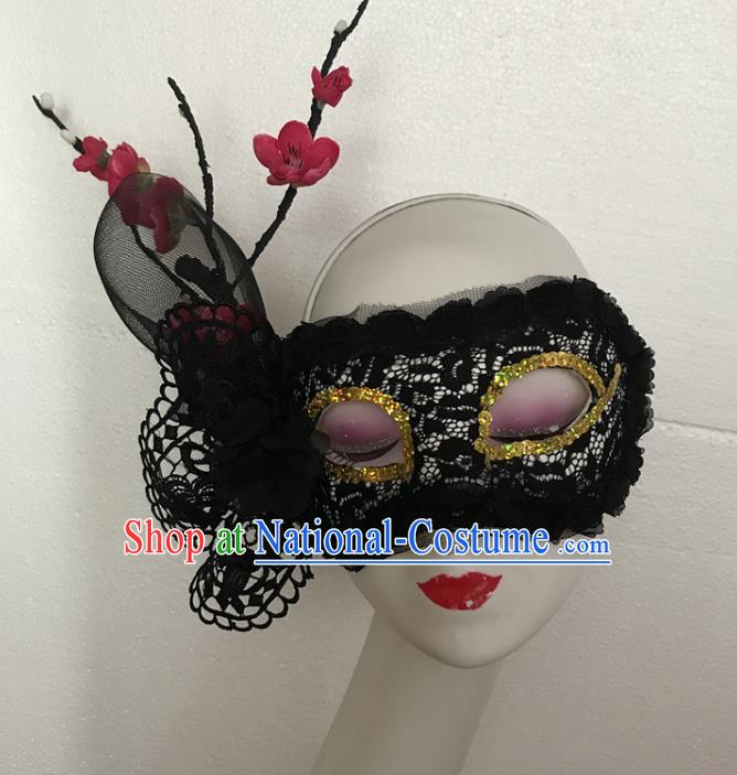 Handmade Brazil Carnival Black Lace Face Mask Halloween Cosplay Show Plum Branch Mask Costume Party Blinder Headpiece