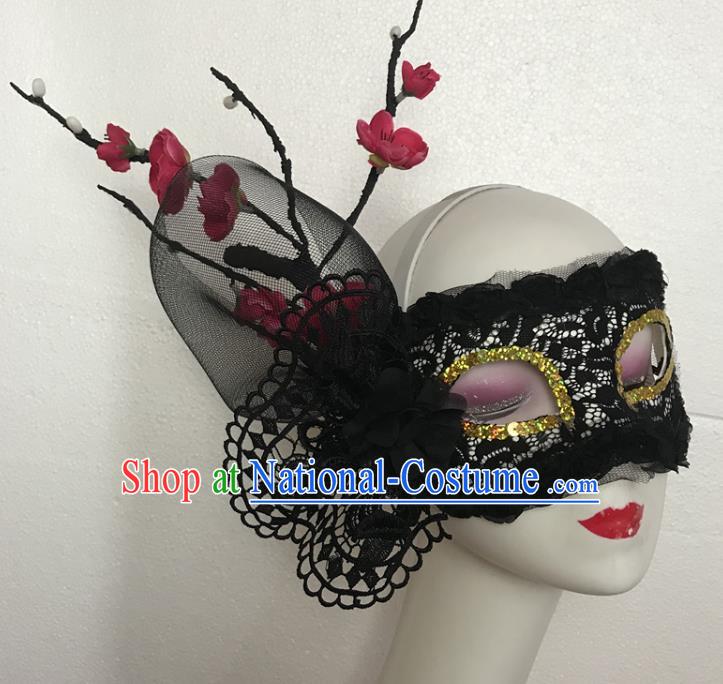 Handmade Brazil Carnival Black Lace Face Mask Halloween Cosplay Show Plum Branch Mask Costume Party Blinder Headpiece