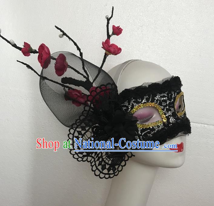 Handmade Brazil Carnival Black Lace Face Mask Halloween Cosplay Show Plum Branch Mask Costume Party Blinder Headpiece