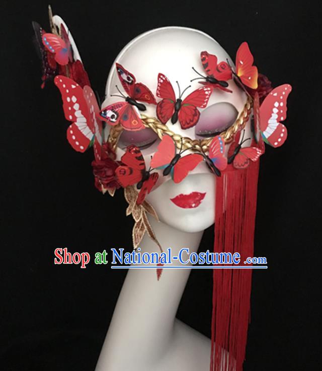 Handmade Costume Party Blinder Headpiece Brazil Carnival Tassel Face Mask Halloween Cosplay Show Red Butterfly Mask