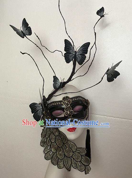 Handmade Halloween Cosplay Show Black Butterfly Mask Costume Party Blinder Headpiece Brazil Carnival Peacock Face Mask