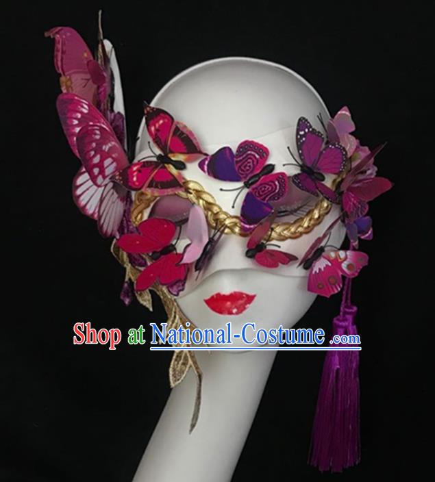 Handmade Brazil Carnival Purple Butterfly Mask Halloween Cosplay Show Face Mask Costume Party Tassel Blinder Headpiece